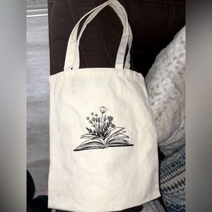 Floral Book Design Canvas Tote Bag